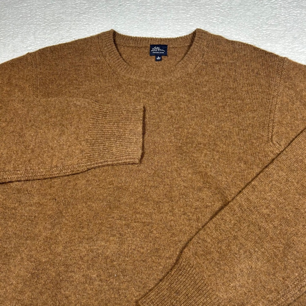 LL Bean Lambswool Fisherman Sweater Mens Large Brown Crew Neck Long Sleeve OJVG5